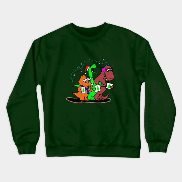 DInosaur Christmas Choir Crewneck Sweatshirt by wolfmanjaq